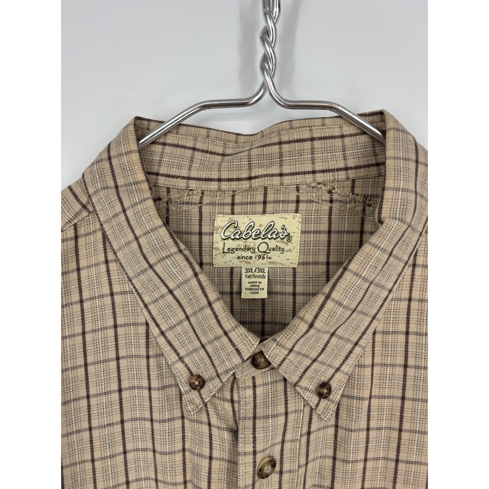 Cabelas Button Up Shirt Mens 3XLT Tall Khaki Brown Plaid Cotton Outdoors - Picture 3 of 11